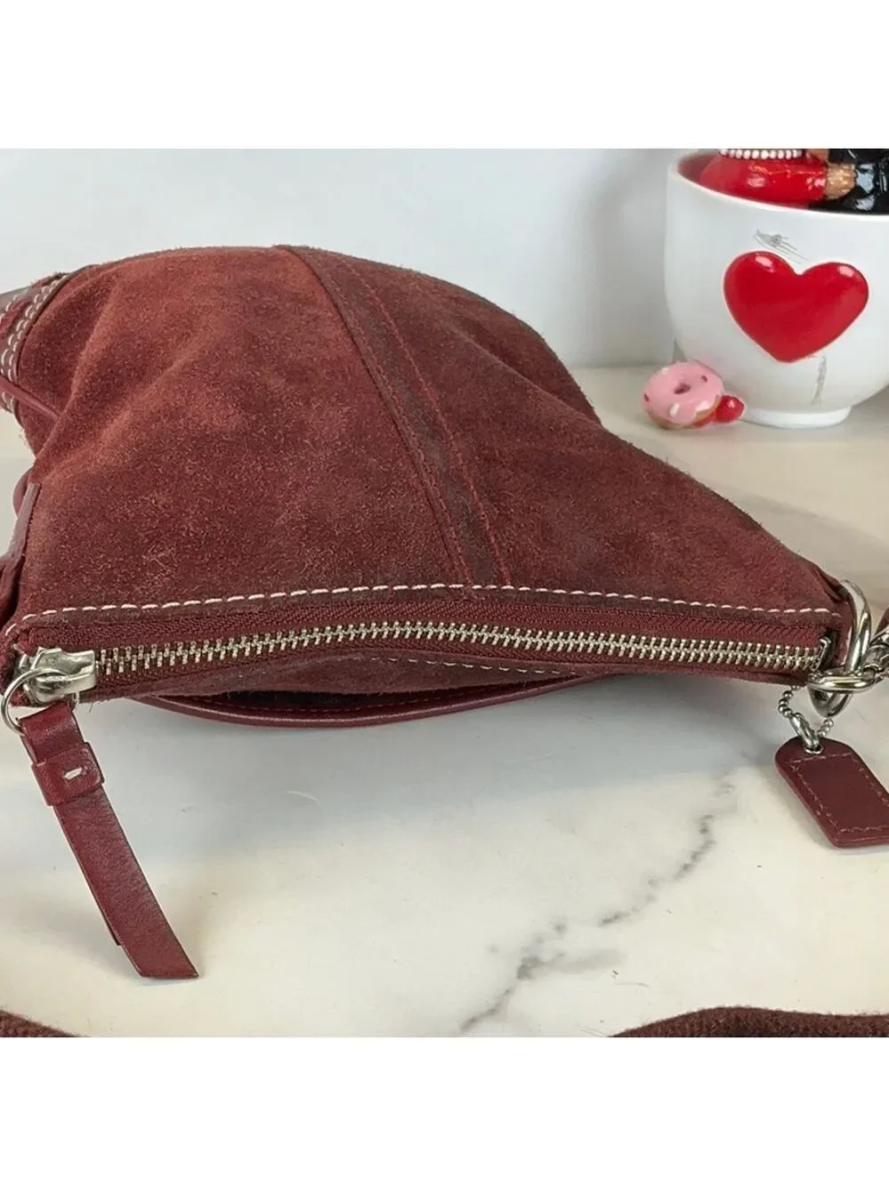 Coach Y2K Vintage Red Burgundy Suede‎ Shoulder Crossbody Messenger Bag